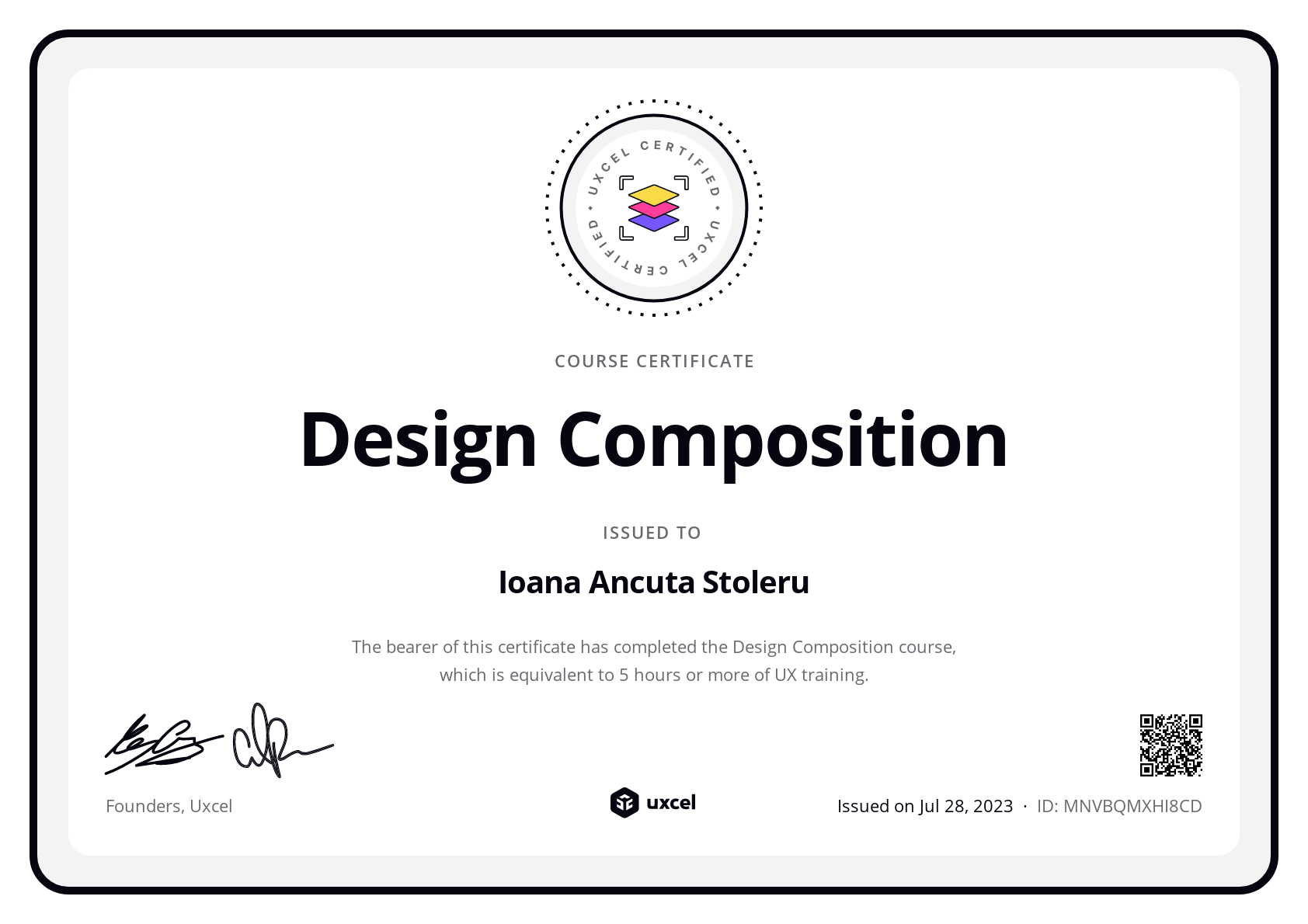 Ioana Ancuta Stoleru's certificate